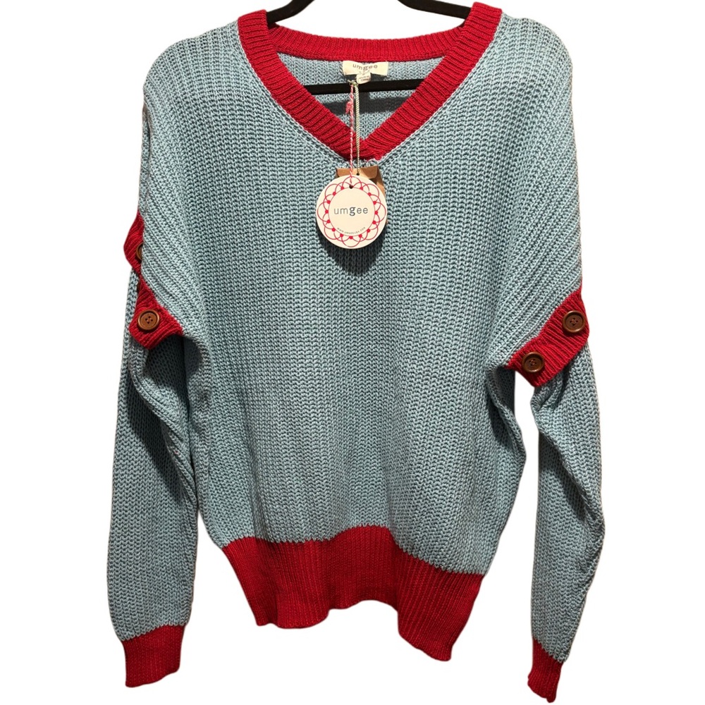 Umgee‎ Women's Blue and Red Sweater / Vest Detachable Sleeves NWT Size M